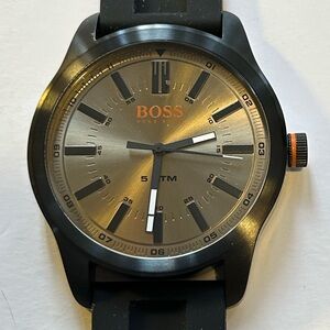 Hugo Boss Watch With 44mm Dark Champagne Face & Black Silicone Band